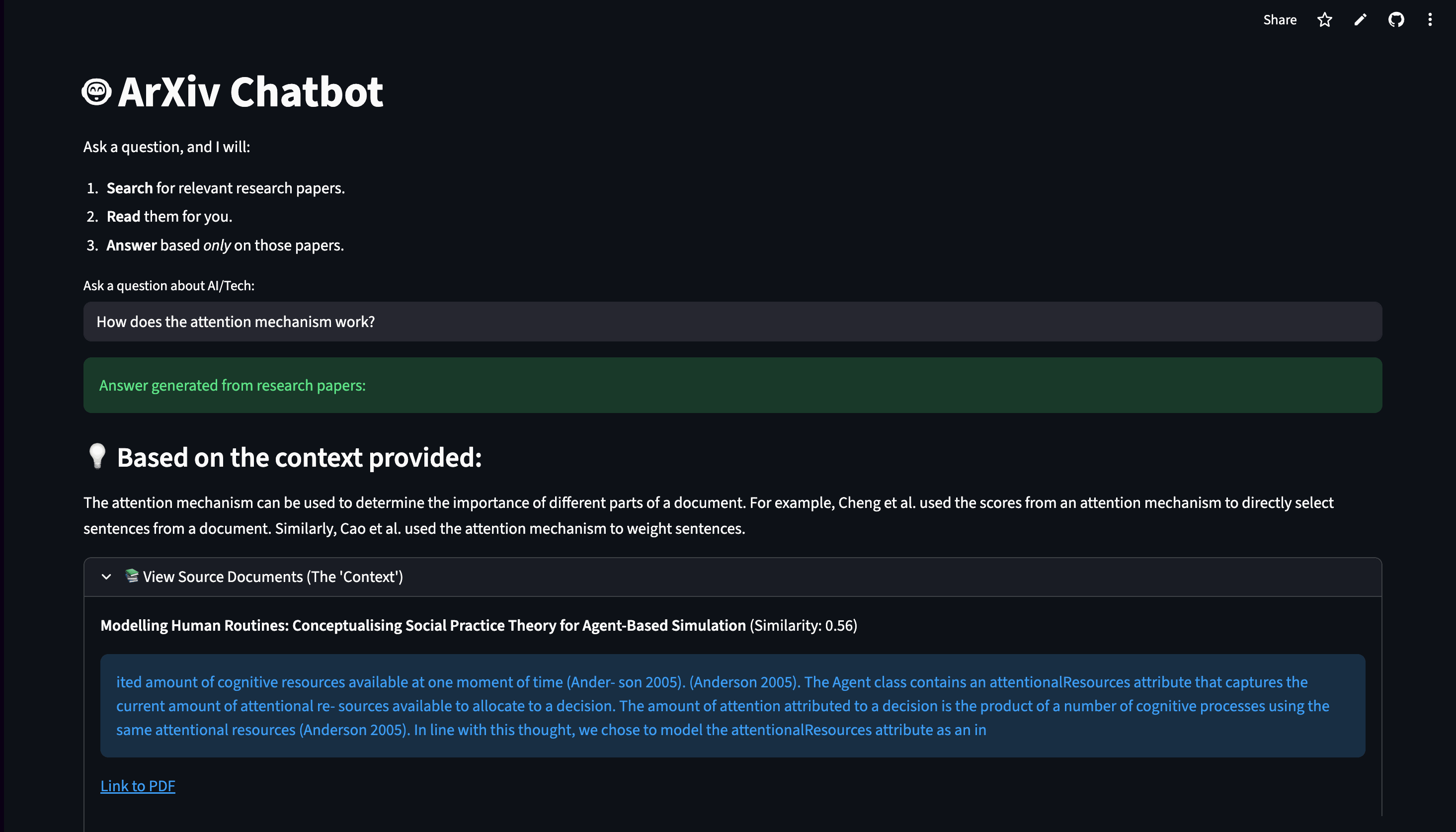 ArXiv RAG Research Assistant screenshot